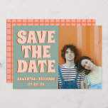Groovy Foto Blue Pink Red Funky Save The Date<br><div class="desc">Typografie Groovy Bold Blue Pink Red Funky Save the Date</div>