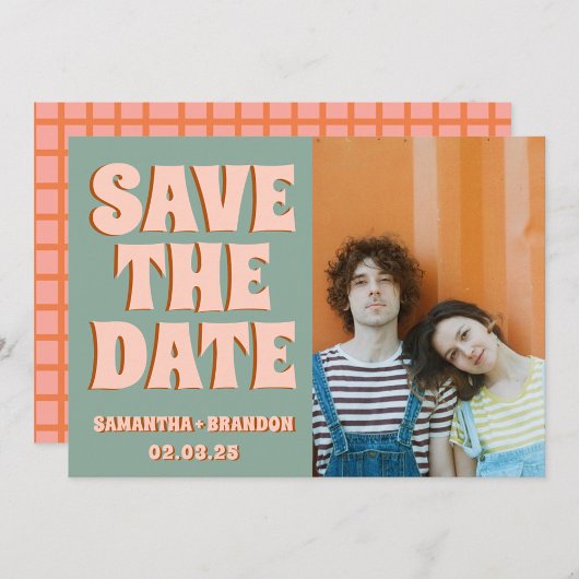 Groovy Foto Blue Pink Red Funky Save The Date