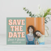 Groovy Foto Blue Pink Red Funky Save The Date (Stehend Vorderseite)