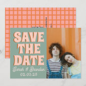 Groovy Foto Blue Pink Red Funky Save The Date (Vorne/Hinten)