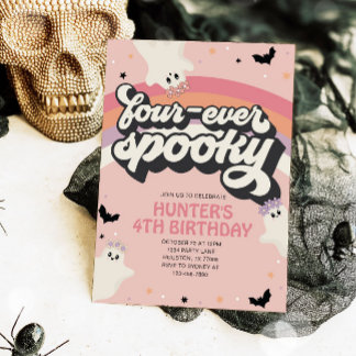 Groovy Fourever Spooky Girl 4. Geburtstag Hallowee Einladung