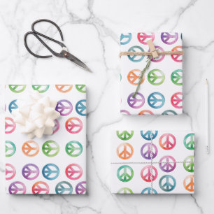Groovy-Friedenszeichen Wasserfarben-Stil Hippie-Li Geschenkpapier Set