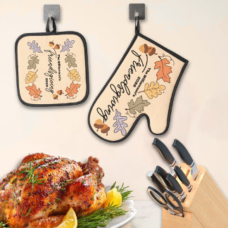 Groovy Friendsgiving-Ofenhandschuh- und Topflappen Ofenhandschuh & Topflappen-Set