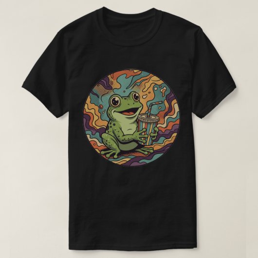 Groovy Frog Drinking Soda - Retro Psychedelic Art T-Shirt (Design vorne)