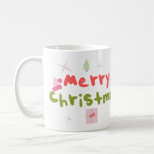 Groovy Frohe Weihnachtsbaum-Blasen-Buchstaben  Kaffeetasse (Links)
