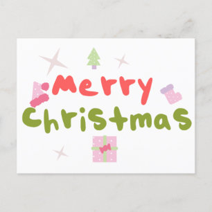 Groovy Frohe Weihnachtsbaum Blasenbuchstaben     Postkarte