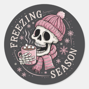 Groovy Frostige Saison Skelett Winterzeit Weihnach Runder Aufkleber