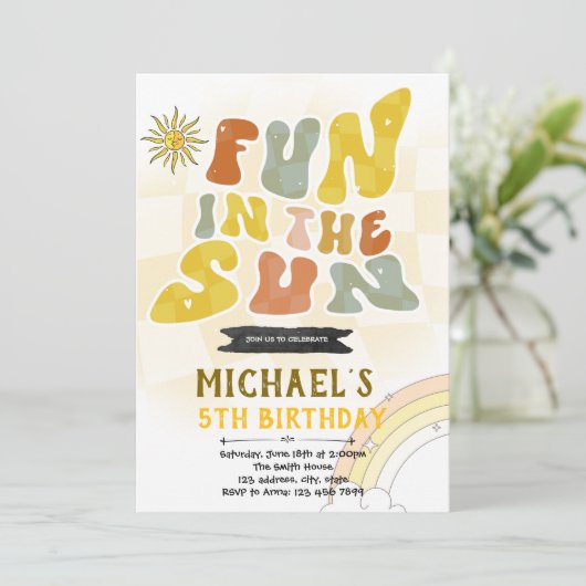 Groovy fun in der Sonne Einladung (Stehend Vorderseite)