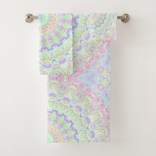 Groovy Funky Boho Hippie Rainbow Abstrakt Mandala Badhandtuch Set (Insitu)