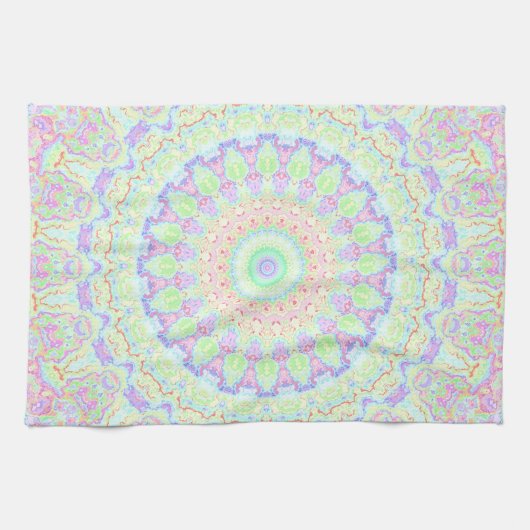 Groovy Funky Boho Hippie Rainbow Abstrakt Mandala Geschirrtuch (Horizontal)