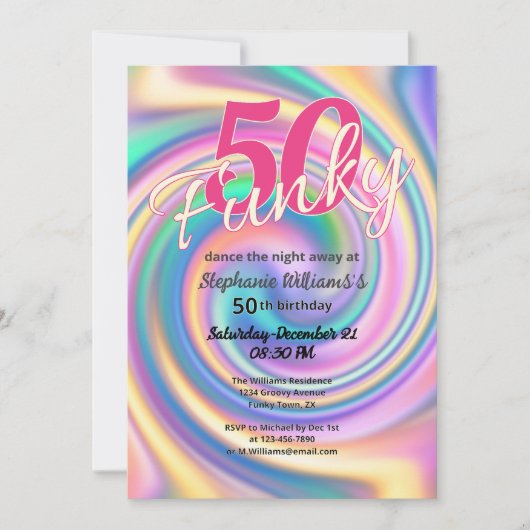 Groovy Funky Disco Gefärbte Krawatte Frauen zum 50 Einladung (Vorderseite)