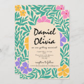 Groovy Funky Floral mit QR Foto Wedding Einladung (Vorne/Hinten)