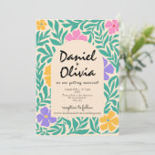 Groovy Funky Floral mit QR Wedding Einladung (Stehend Vorderseite)