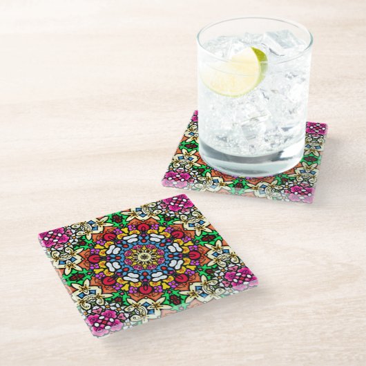 Groovy Funky Flower Power Coaster Glasuntersetzer (Schrägansicht)