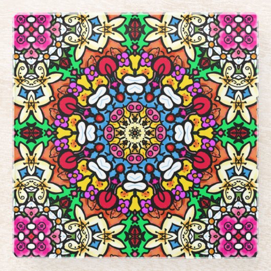 Groovy Funky Flower Power  Glasuntersetzer (Vorderseite)