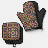 Groovy Funky Flower Power Ofenhandschuh & Topflappen-Set (Vorderseite/Rückseite)