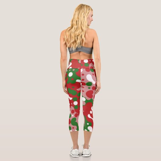 Groovy Funky Mod Retro Weihnachtsmuster Capri Leggings (Rückseite)