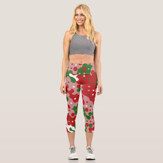 Groovy Funky Mod Retro Weihnachtsmuster Capri Leggings (Vorderseite)