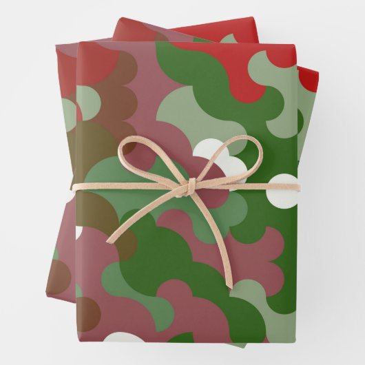 Groovy Funky Retro Boho Red und Green Christmas Geschenkpapier Set (Beispiel)