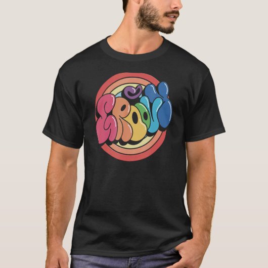 Groovy Funky Vintag Rainbow Circle T-Shirt (Vorderseite)
