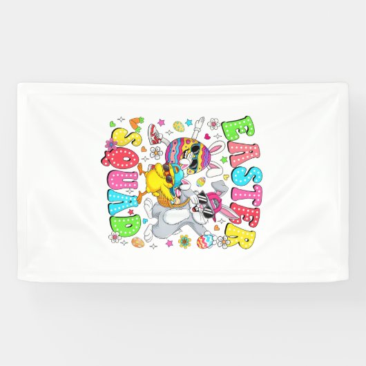 Groovy Funny Rabbit Egg Chick Easter Squad Day Men Banner (Horizontal)