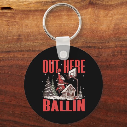 Groovy Funny Santa Out Here Byllin' Bysketbyll Chr Schlüsselanhänger (Vorderseite)