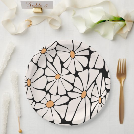 Groovy Gänseblümchen-Blume Boho Retro Pappteller (Hochzeit)