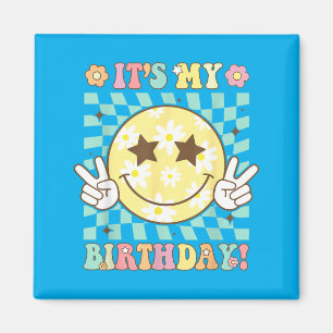 Groovy Geburtstag Frauen Ns Mädchen Retro Lächeln  Magnet