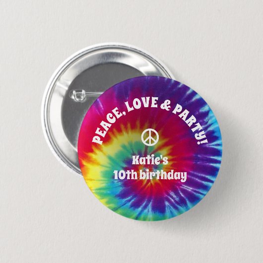 Groovy Gefärbte Krawatte Hippie Button (Vorne & Hinten)