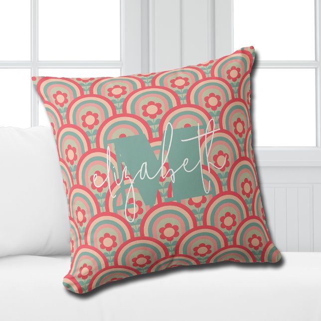 Groovy Geometric Floral Kissen (Personalized or leave customization blank to remove monogram.)