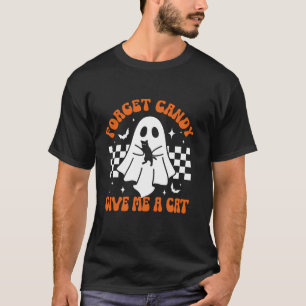 Groovy Ghost Black Cat Vergessen Süßigkeiten geben T-Shirt