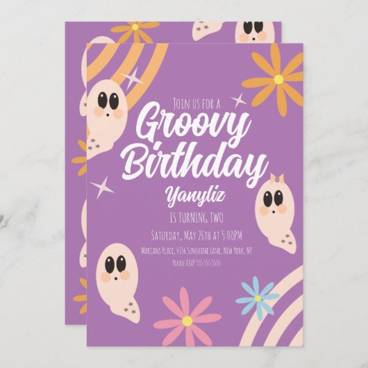 Groovy Ghost Floral Retro Halloween-Party Einladung (Vorne/Hinten)