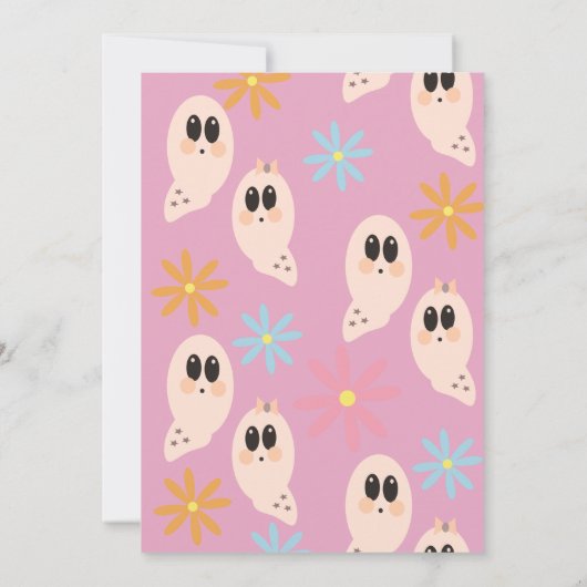 Groovy Ghost Floral Retro Halloween-Party Pink Einladung (Rückseite)