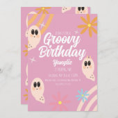 Groovy Ghost Floral Retro Halloween-Party Pink Einladung (Vorne/Hinten)