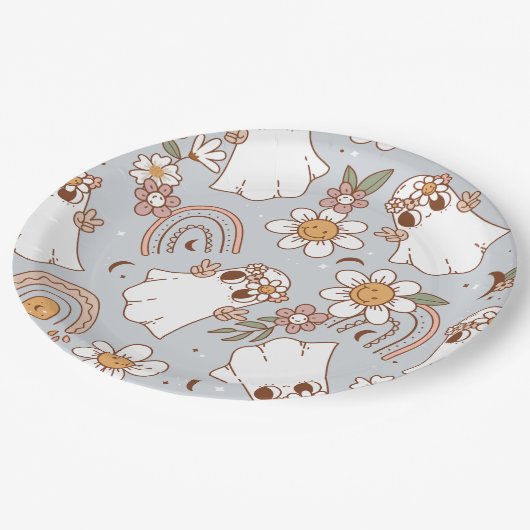 Groovy Ghost Halloween Pappteller (Schrägansicht)