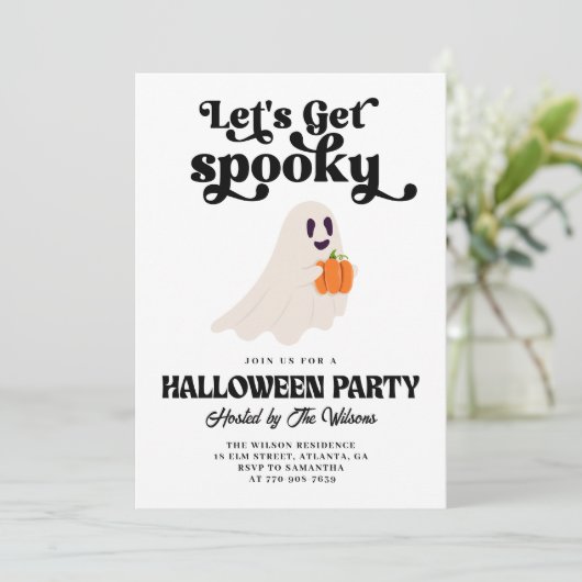 Groovy Ghost Let's Get Spooky Halloween Einladung (Stehend Vorderseite)