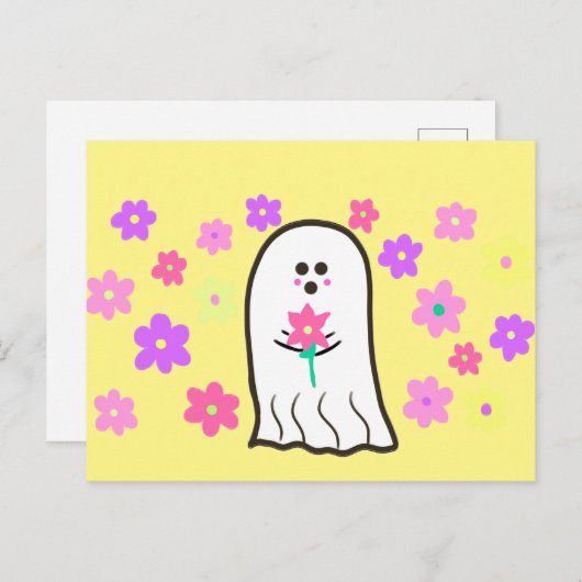 Groovy Ghost mit Blume Postkarte (Vorne/Hinten)
