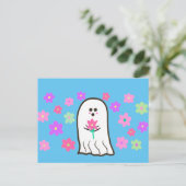 Groovy Ghost mit Blume Postkarte (Stehend Vorderseite)