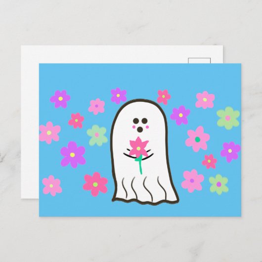 Groovy Ghost mit Blume Postkarte (Vorne/Hinten)