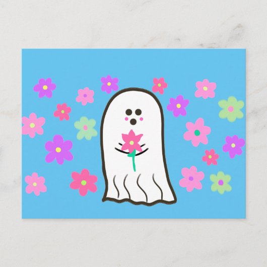 Groovy Ghost mit Blume Postkarte (Vorderseite)