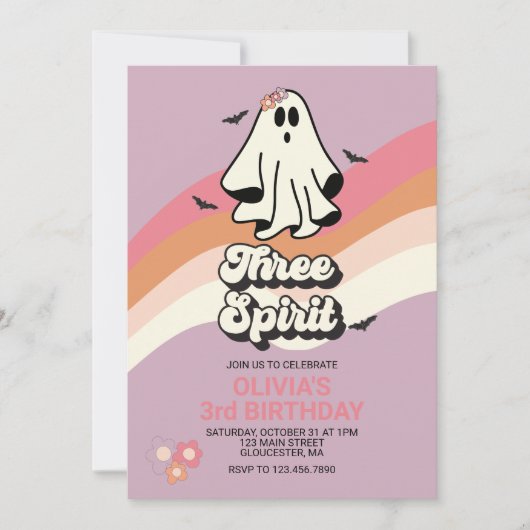 Groovy Ghost Retro Halloween Drei Geist Geburtstag Einladung (Vorderseite)