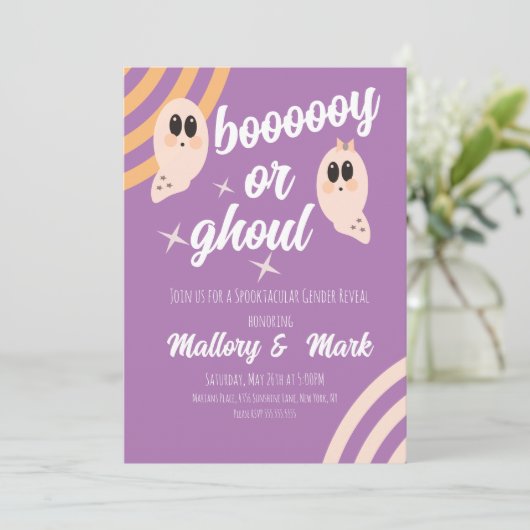 Groovy Ghost Retro Halloween Gender Reveal Einladung (Stehend Vorderseite)