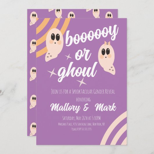 Groovy Ghost Retro Halloween Gender Reveal Einladung (Vorne/Hinten)