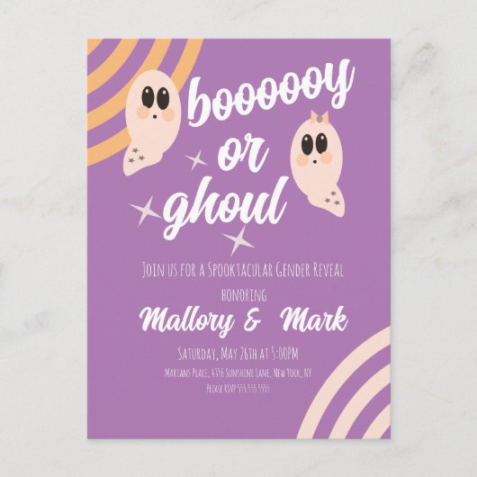 Groovy Ghost Retro Halloween Gender Reveal Postkarte (Vorderseite)