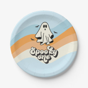 groovy Ghost Retro Halloween Spooky One Blue Pappteller