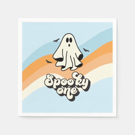 groovy Ghost Retro Halloween Spooky One Blue Serviette (Vorderseite)