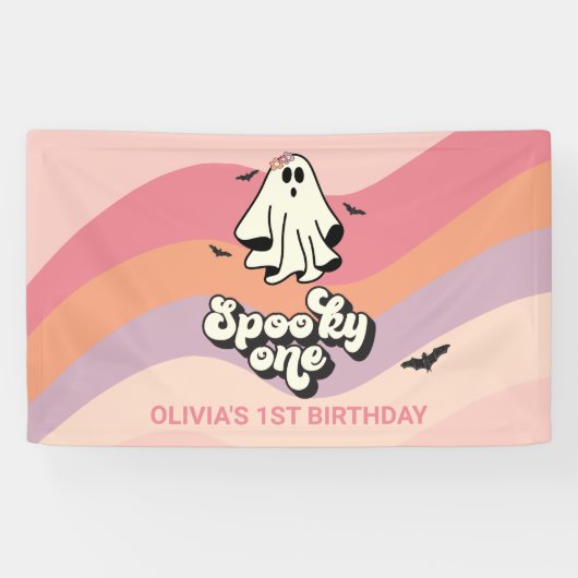 groovy Ghost retro Halloween Spooky One Geburtstag Banner (Horizontal)