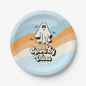 Groovy Ghost Retro Halloween Spooky Vibes Blue Pappteller (Vorderseite)