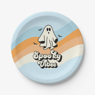 Groovy Ghost Retro Halloween Spooky Vibes Blue Pappteller