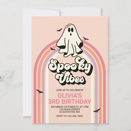 Groovy Ghost Retro Halloween Spooky Vibes Geburtst Einladung (Vorderseite)